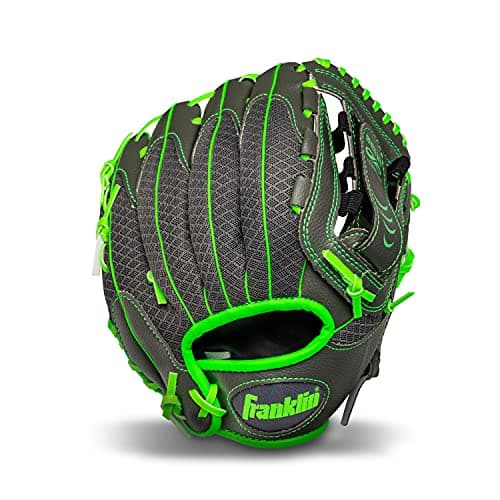 Franklin Sports Teeball Infinite Web/Shok-Sorb Combo Series Fielding Left Hand Glove, 10.5-Inch, Graphite/Lime