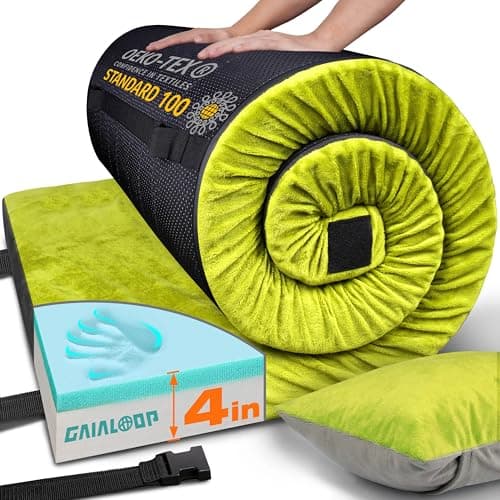 GAIALOOP 4 INCH Thick Memory Foam Camping Mattress, Roll Up Floor Sleeping Mat Camp Cot Mattress Pad Travel Camping Couch Bed for Guest Adults Side Sleepers [Full:75 * 54 * 4"]