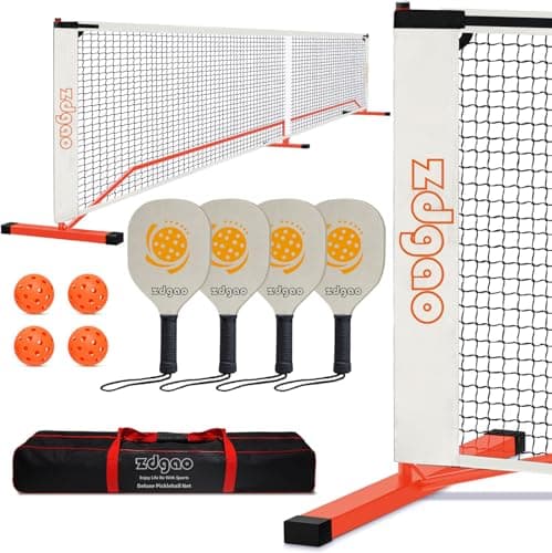 Zdgao Portable Pickleball Net Set with 4 Pickleball Paddles, Official Size Pickleball Net, 4 Outdoor Pickleballs and Carry Bag, Weather Resistance Strong Steel Frame