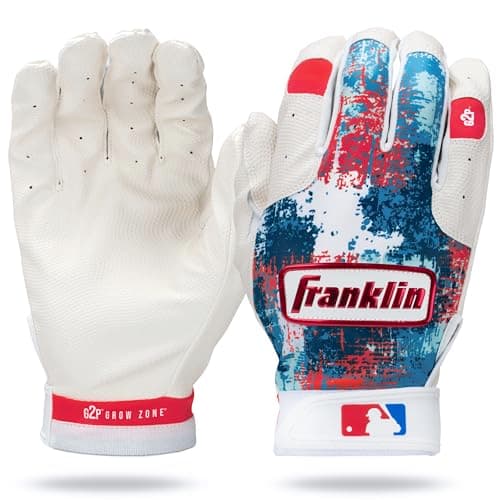 Franklin Sports MLB Youth Teeball Batting Gloves - Grow to Pro Kids Baseball + Softball Batting Gloves - Boys + Girls Pairs for Teeball, Baseball + Softball - Red/White/Blue - Youth Large