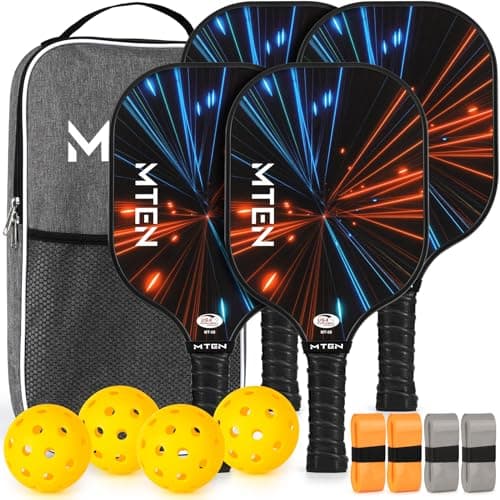 Pickleball Paddles, Pickleball Paddles Set of 4, USAPA Approved Fiberglass Rackets, 4 Paddles, 4 Balls,1 Carry Bag, 4 Grip Tape, Pickle Balls Paddles for Famliy