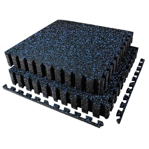 AIRHOP 0.56in Thick 48 Sq Ft Exercise Equipment Mats, 12 Tiles Upgraded Rubber Top with High Density EVA Foam, Large Interlocking Puzzle Gym Flooring for Home Gym, Heavy Weight Workout,Black & Blue