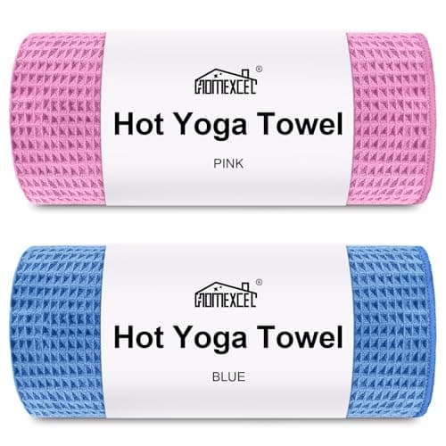 HOMEXCEL Hot Yoga Towels 2 Pack, (26.5" x 72") Non-Slip & Ultra-Absorbent Microfiber Yoga Mat Towels for Hot Yoga, Pilates, Exercise, Fitness, Bikram and Workout, Blue/Pink