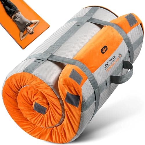 GAIALOOP 3 Inch Memory Foam Camping Mattress, Dual Layer Thick Sleeping Camp Pad for Car Tent Cot, Roll-Up Portable Glamping Floor Bed for Guests Sleepover[Twin: 75 * 38 * 3"]