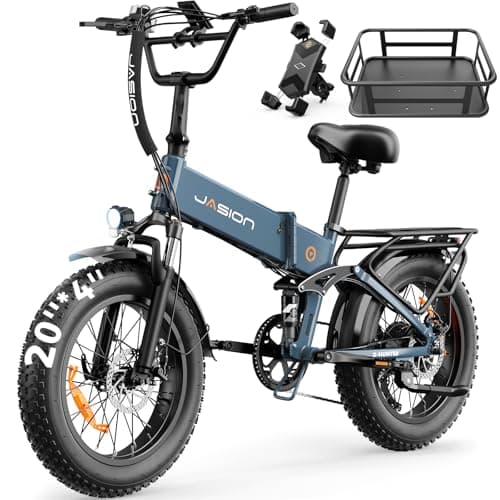 Jasion X-Hunter Electric Bike for Adults,1400W Peak Motor 30MPH Max Speed 48V 13AH Removable Battery,Full Suspension System,20''*4.0 Fat Tire Foldable Ebike 7-Speed Electric Bicycle