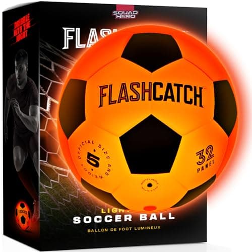 FlashCatch Light Up Soccer Ball - Glow in the Dark - NO 5 - Sports Gear Gifts for Boys & Girls 8-15+ Year Old - Kids, Teens Gift Birthday Ideas - Cool Boy Toys Ages 8 to 15 Glowing Night Activity