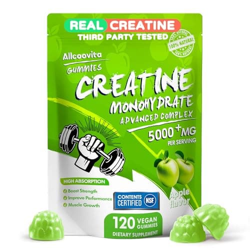 NSF Certified Creatine Gummy - Creatine Monohydrate Gummies 5000mg for Men & Women -120 Gummies Advanced Formula, Muscle Strength, Muscle Builder, Energy Boost, Pre-Workout Supplement-Apple