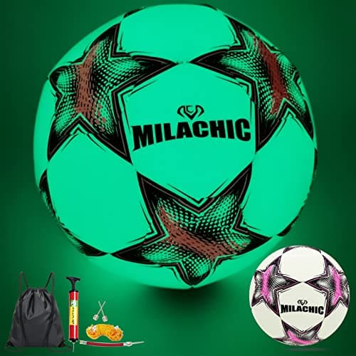 MILACHIC Soccer Ball Glow in The Dark Size 4 Soccer Balls, Holographic Glowing Light Up Soccer Ball with Pump for Youth Men Women Outdoor Soccer Training & Futsal Games