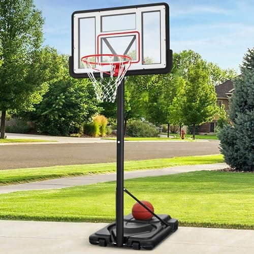 Best Choice Products Outdoor Basketball Hoop Portable & Adjustable 7.5-10FT, 44 Inch Shatterproof Backboard with Breakaway Dunk Rim & Stable Base Gel for Kids, Teens & Adults - Clear
