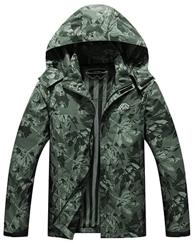 OTU Men's Lightweight Waterproof Hooded Rain Jacket Outdoor Raincoat Shell Jacket for Hiking Travel Army Green Camo L