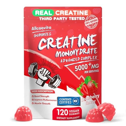 NSF Certified Creatine Gummy - Creatine Monohydrate Gummies 5000mg for Men & Women -120 Gummies Advanced Formula, Muscle Strength, Muscle Builder, Energy Boost, Pre-Workout Supplement-Strawberry