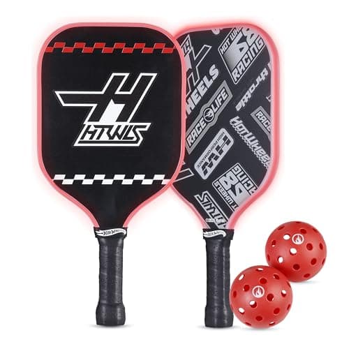 Hot Wheels - LED Fiberglass Pickleball Bundle, Includes Light-Up Paddles and Pickleballs, Durable Fiberglass Construction, High-Performance Paddle Set for Indoor and Outdoor Play