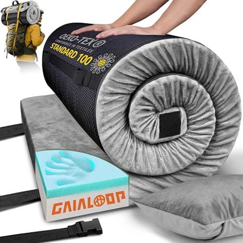 Gaialoop 3 Inch Memory Foam Camping Mattress, Dual Layer Thick Sleeping Camp Pad for Car Tent Cot, Roll-Up Portable Glamping Floor Bed for Guests Sleepover[Cot: 72 * 24 * 3"]