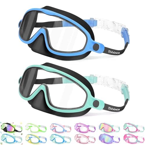 Vvinca 2 Pcs Kids Swim Goggles with Nose Cover, Swimming Diving Mask Wide View Anti Fog UV Anti Shattered Lens for Kids 3-5