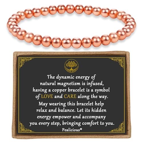 PEALICIOUS Copper Bracelet for Women and Men, 6MM Copper Jewelry as Birthday Gifts, Dainty Cooper Magnetic Bracelets Pulsera De Cobre para Mujer as Parents Gifts Anniversary Jewelry for Her Him