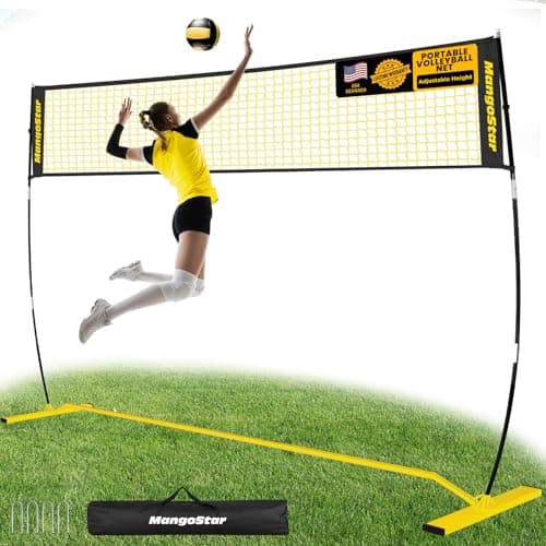 MangoStar Volleyball Net, 12FT Portable Volleyball Net for Backyard Beach, Adjustable Height, Freestanding Volleyball Net with Carry Bag for Indoor&Outdoor, Professional Net for Hitting&Serving