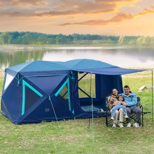 Timber Ridge 8 Person Instant Pop Up Cabin Tent, Easy 2 Minutes Setup, Weather Resistant Camping Family Hub Tent with Rain Fly and Carry Bag for Camping Hiking Outdoor Travel, Blue
