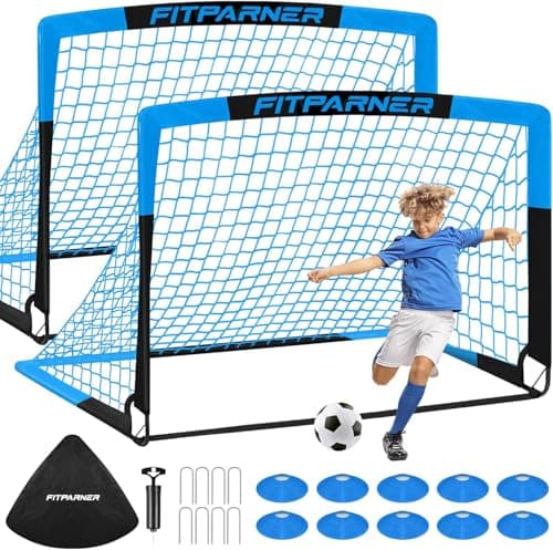 Kids Soccer Goals for Backyard Set - 2 Set of 4X3 ft Soccer Nets for Kids Age 3-14,Portable Pop Up Soccer Training Equipment Kit with Soccer Ball,Cones for Toddler Youth Outdoor