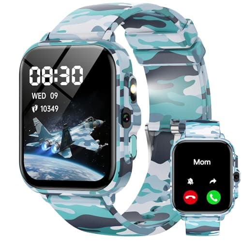 Smart Watch for Kids Boys Age 5-12, Ai Functions Games HD Touch Screen Watches with Video Camera Music Player Pedometer Heart Rate Sleep Tracker Christmas Birthday Gifts for Boys (Camouflage, 1.85")