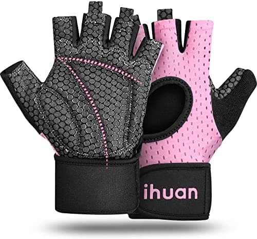 ihuan Breathable Weight Lifting Gloves: Fingerless Workout Gym | Wrist Support | Enhance Palm Protection | Extra Grip for Fitness| Training | Rowing | Pull-ups