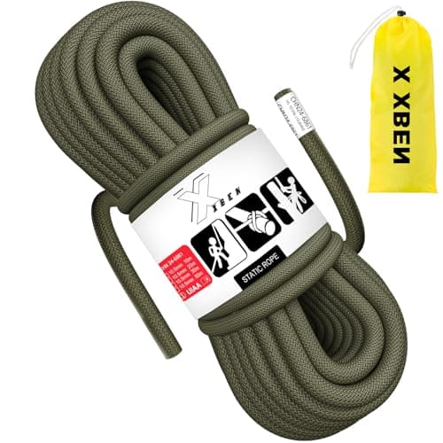 X XBEN Rock Climbing Rope, Static UIAA Mountain Climb Ropes, 10.5MM 32FT Green Mountaineering Climbing Gear for Rescue, Hiking, Outdoor and Indoor
