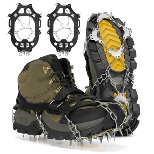 Tomaje 24 Spikes Crampons for Shoes, Anti Slip Ice Cleats for Shoes and Boots, Traction Ice Snow Grip with Stainless Steel Spikes and Silicone Men Women for Hiking, Walking, Climbing, Jogging,Fishing