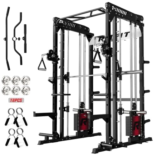 RitFit M1 Pro Smith Machine Package, All-in-One Power Cage with Weight Stack Set, Includes LAT Pulldown & Cable Crossover System for Home Gym