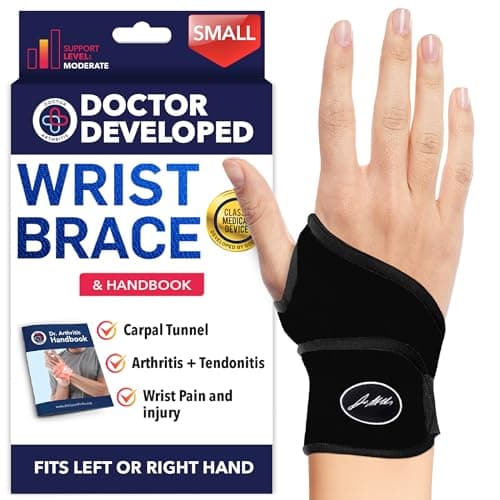 Doctor Developed Wrist Brace, Wrist Wraps for Carpal Tunnel Arthritis, Tendonitis, Hand Support, Ideal for Fitness, Weightlifting - Handbook Included (Wrist Brace - Small)
