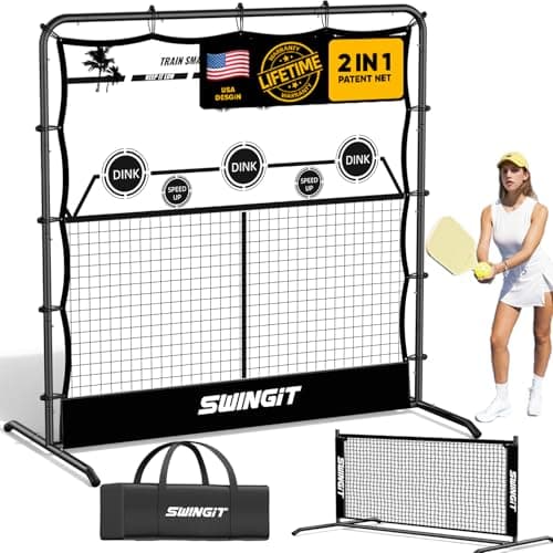 Pickleball Rebounder Practice Net with 6FT Small Mini Pickleball Net Set - Portable Solo Training System for Forehands, Dinks & Volleys, Indoor Outdoor Backyard Driveway Use with Carry Bag