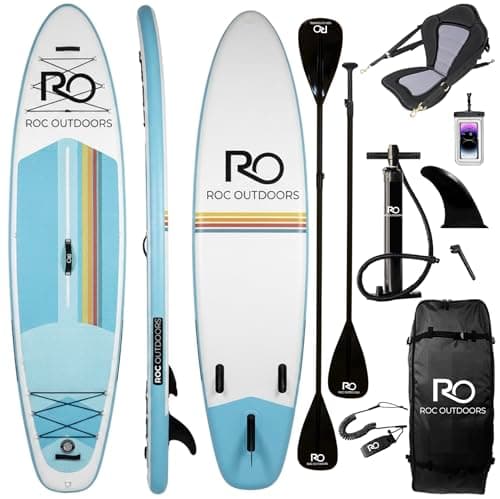 Roc Inflatable Stand Up Paddle Board 10' 6" with Premium SUP Paddle Board Accessories, Wide Stable Design, Non-Slip Comfort Deck for Youth & Adults (Cloudline W/Kayak Seat)
