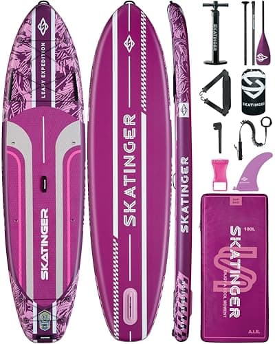 Skatinger 11'6×35" Super Wide Inflatable Paddle Board, Ultra Stable Stand Up Paddleboards for 450lb/3 People/Family/Big Size, Shoulder Strap, 5 Handles, Backpack, All-Round Sup Board, US Fin, Purple
