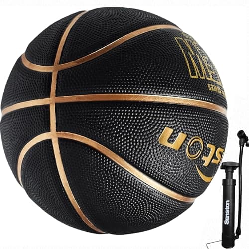 Senston 29.5'' Basketball Outdoor Indoor Rubber Basketball Ball Official Size 7 Basketballs with Pump Black/Gold