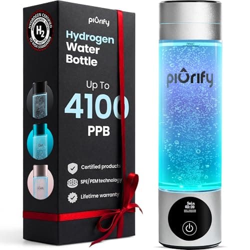 PIURIFY Hydrogen Water Bottle Generator - Up to 4100+ PPB Molecular Hydrogen Infusion - SPE/PEM Technology - Certified H2 Generator - Rechargeable - Extended Warranty - 10 oz (Silver)