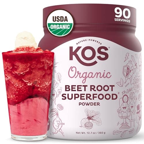 KOS Organic Beet Root Powder, USDA Organic - Natural Nitric Oxide Booster, Superfood Plant Based Beetroot Antioxidant, Supports Active Lifestyle & Healthy Circulation, Soy & Gluten-Free - 90 Servings