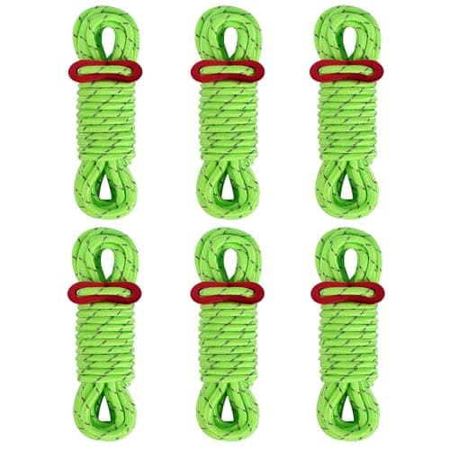 CONBOLA 6 Pack 5 mm Guy Lines Ultralight Tent Cords with Aluminum Adjuster Tensioner Outdoor Camping Guylines Ropes for Tent Tarp, Canopy Shelter, Climbing, Hiking Backpacking Gear