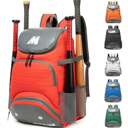 MERALIAN Baseball Bag Backpack,Lightweight Softball Bag with Shoe Compartment for Baseball, T-Ball & Softball Equipment & Gear. (RED)