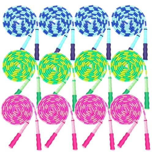 GRAWUN 12 Pack Jump Rope For Kids,Soft Beaded Jump Rope,Adjustable Length Tangle-Free Segmented Soft Beaded Skipping Rope,for Women, Men and Kids Keeping Fit,Workout and Weight Loss