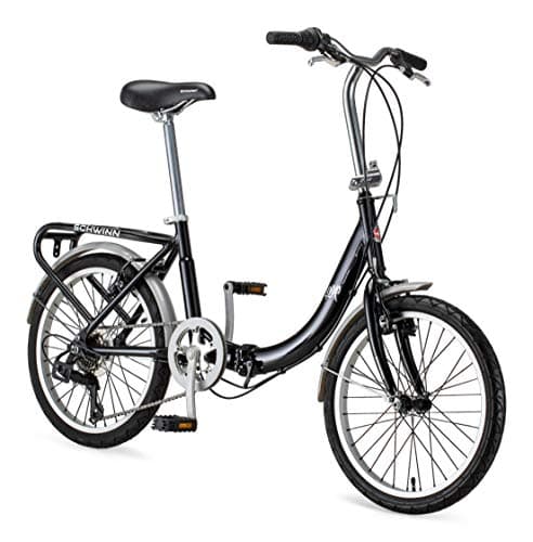 Schwinn Loop Folding Bike, 20 Inch Bike for Adults and Kids, 7 Speed, Lightweight Aluminum Folding Frame, Integrated Rear Carrier, Front and Rear Linear Pull Brakes, Foldable Bikes for Adults and Kids
