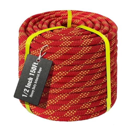 Keepark 1/2Inch Arborist Rope 150Ft - 9000lbs Heavy Duty Nylon Rope Rappelling,Double Braided Arborist Bull Rope for Tree Work, Hiking, Rigging, Pulling, Swing, Caving, Sailing - Red