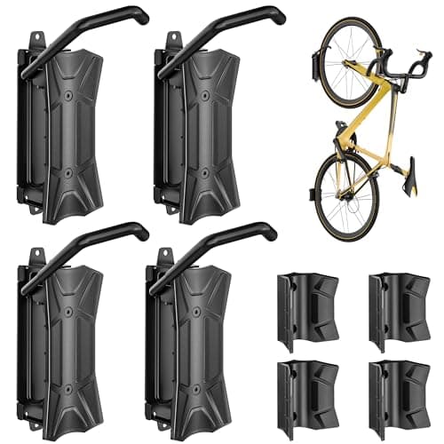 monTEK Heavy Duty Bike Wall Mount, Swivel Bike Wall Hanger Holds Up to 77lbs, Space-Saving Bike Rack Garage, Bike Storage for Bedroom Home Office, 4 Pack