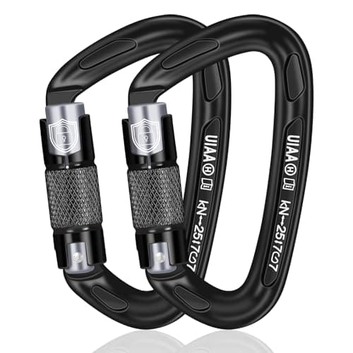 BEIFENG Auto Locking Carabiner 25KN Climbing Carabiner Large Carabiner Clip Obtained UIAA Certification Heavy Duty Carabiners Suitable for Rock Climbing, Camping, Gym,Rescue Black (Black&Silver-2PCS)