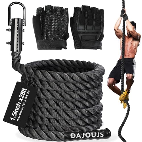 DAJOUJS Climbing Rope 1.5 Inch Diameter 25FT Length Gym Climbing Ropes for Workout Fitness & Strength Training, Exercise Rope in Black for Adults or Kids Outdoor & Indoor
