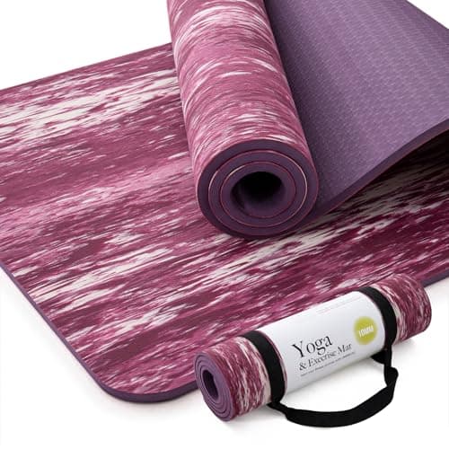 Extra Thick Yoga Mat, 2/5 Inch (10MM), Natural Rubber and TPE Non Slip Yoga Mats with Strap for Women Men, Eco Friendly Exercise Mat for Yoga, Pilates and Home Workout
