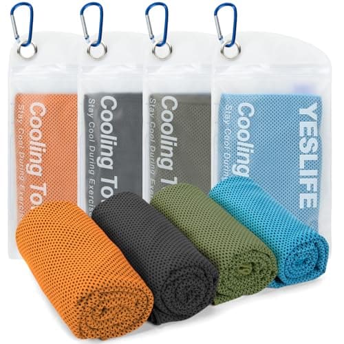 YESLIFE 4 Pack Cooling Towels 40"x12", Gym Towels for Men and Women, Soft Breathable Workout Towels for Yoga, Running, Sport, Workout, Camping, Fitness & More (Black, Army Green, Orange, Blue)