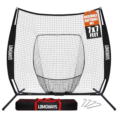 7'x7' Baseball Practice Net with Steel Frame for Batting, Hitting and Pitching, Portable Softball Net for Batting with Carrying Bag
