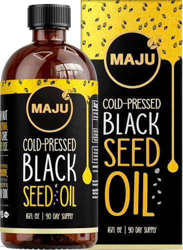 MAJU's Black Seed Oil 16oz: 2X Thymoquinone, Cold Pressed Turkish Black Cumin Nigella Sativa Seed Oil (Better Than Organic), Non-GMO, 100% Liquid Pure Blackseed, Glass Bottle
