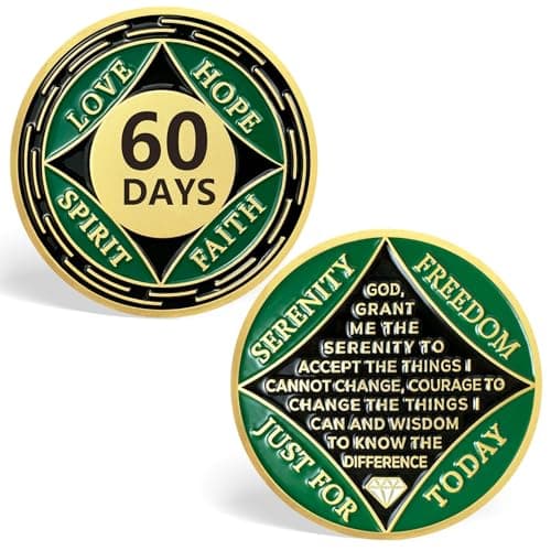 60 Days NA Medallions, Green 2 Month NA Coin Sobriety Chips - Love, Hope, Spirit, Faith Addiction Recovery Coins Sober Tokens for Narcotics Anonymous Recovery Sober Gifts