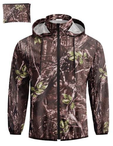 COOFANDY Men's Light Rain Jacket with Hood Packable Waterproof Raincoat Rain Gear Fishing Hiking Windbreaker Woodland L