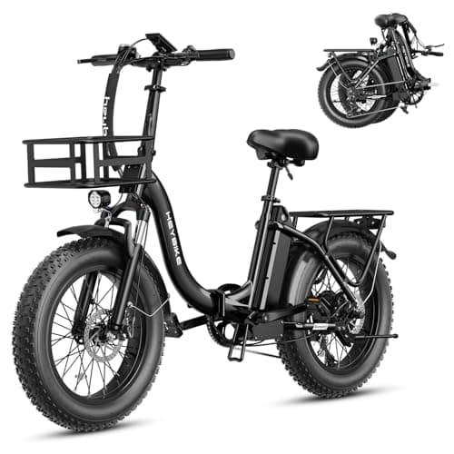 Heybike Ranger Electric Bike for Adults, Peak 1400W Upgraded Motor Ebike, 28MPH [20" Fat Tire All-Terrain] 600Wh Removable Battery Folding Step-Thru E Bike with Front Suspension-BQHK