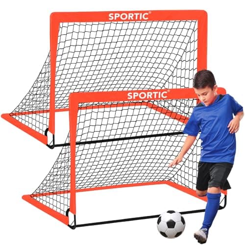2 Pack 4' x 3' Soccer Goal Net Set, Pop Up Kids Practice Soccer Goals for Indoor and Outdoor.Portable Soccer Net with Carrying Bag & Ground Pegs, Perfect for Backyard, Field, Court (Orange)